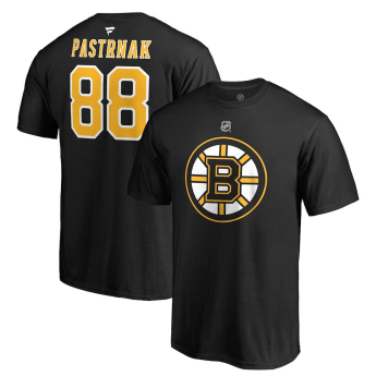 Boston Bruins muška majica black #88 David Pastrňák Stack Logo Name & Number