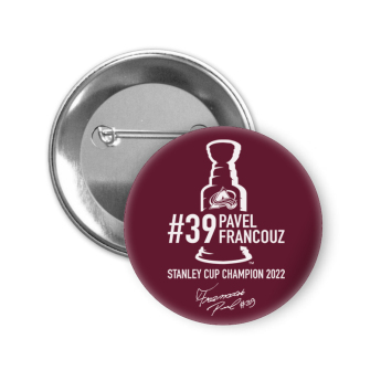 Colorado Avalanche značka za pribadaču Pavel Francouz #39 Stanley Cup Champion 2022 red